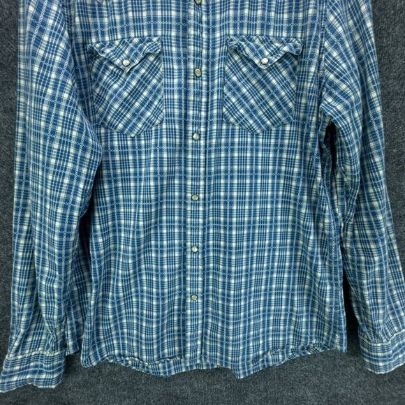 Ralph Lauren Denim & Supply Shirt Mens Extra Large Blue Pearl Snap Western Plaid - Picture 3 of 14